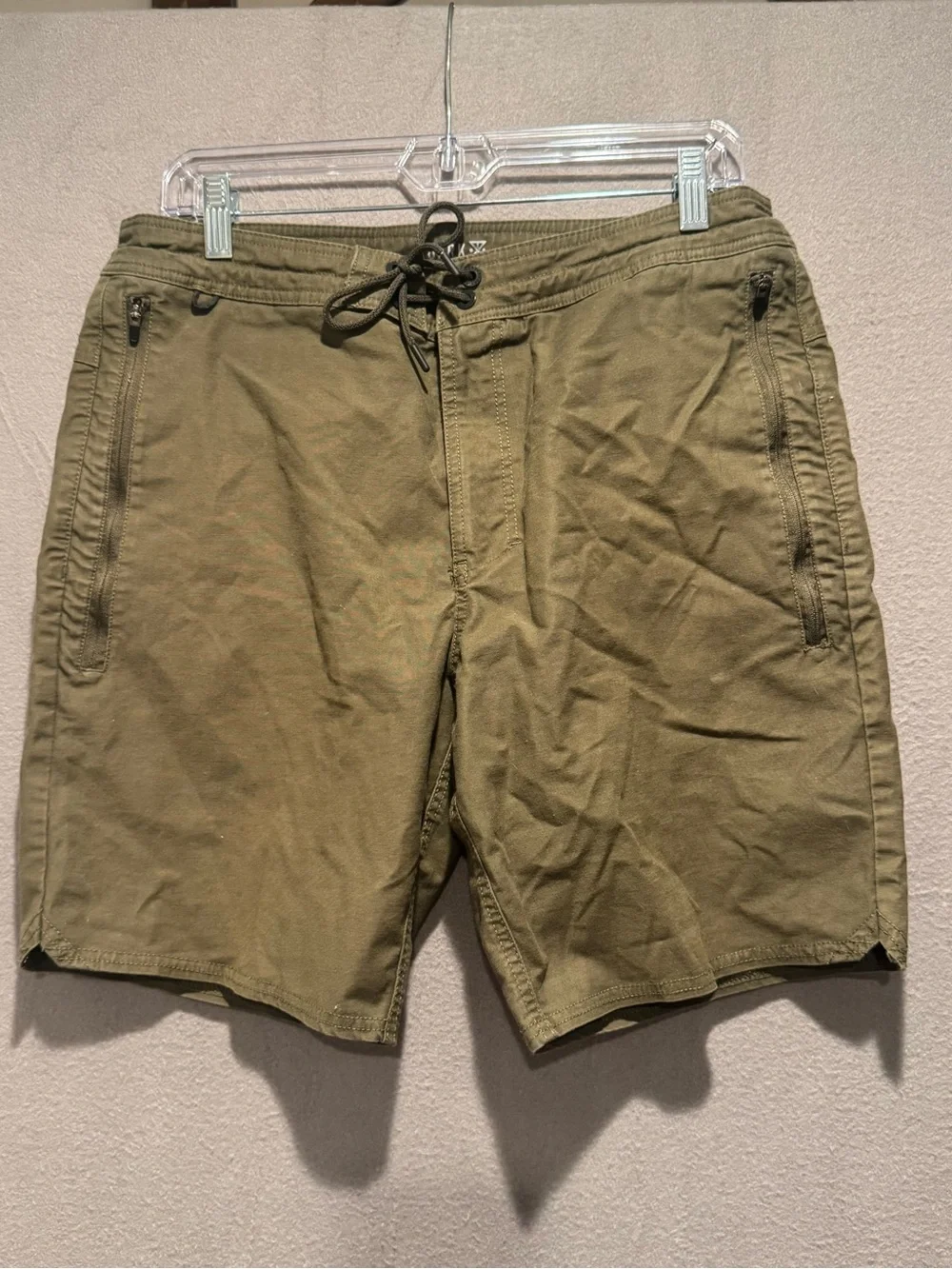 Roark Olive Green Utility Drawstring Shorts with Orange Accent